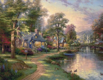 Thomas Kinkade Painting - Hometown Lake Thomas Kinkade